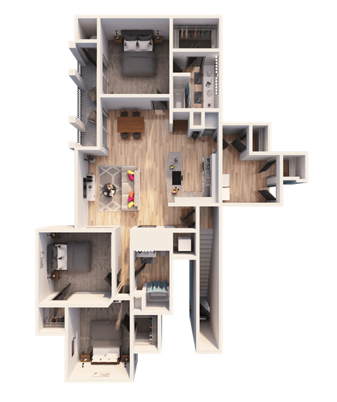 Floor plan for 3 beds, 2 baths, 1301 sqft